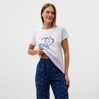 Комплект домашний женский "Сердечки" (футболка/брюки), цвет белый/синий, размер 44 - Фото 2