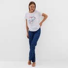 Комплект домашний женский "Сердечки" (футболка/брюки), цвет белый/синий, размер 44 - Фото 3