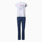 Комплект домашний женский "Сердечки" (футболка/брюки), цвет белый/синий, размер 44 - Фото 5
