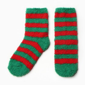 Носки женские махровые, цвет красный/зелёный, размер 36-40