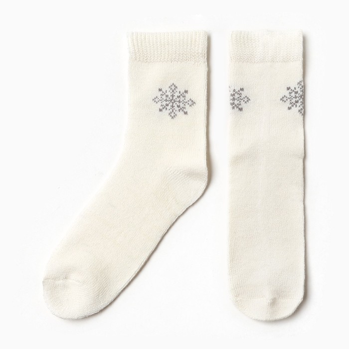 Носки женские Снежинки, цвет молочный, размер 23-25