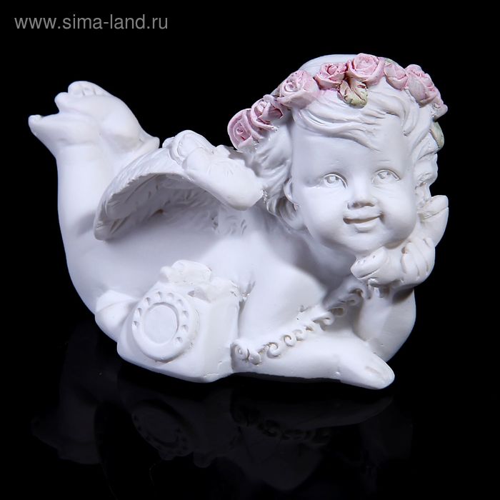 Сувенир полистоун "Ангел в веночке из роз, лежит" МИКС 8,5х5х5,6 см - Фото 1