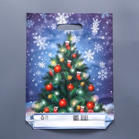 Пакет подарочный новогодний «Яркая елочка», полиэтиленовый с вырубной ручкой, гл 40?31 см (комплект 50 шт)