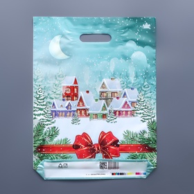 Пакет подарочный новогодний «Снежный город», полиэтиленовый с вырубной ручкой, 40×31 см