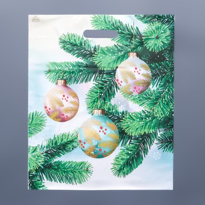 Пакет подарочный новогодний «Матовые шары», полиэтиленовый с вырубной ручкой, 45×38 см