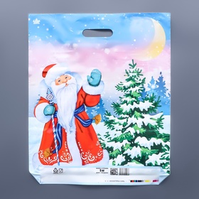 Пакет подарочный новогодний «Привет от Мороза», полиэтиленовый с вырубной ручкой, 45?38 см (комплект 50 шт)
