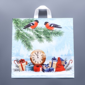 Пакет подарочный новогодний «Пернатые друзья», полиэтиленовый с петлевой ручкой, 42?44 см (комплект 50 шт)