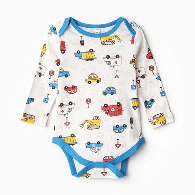 Боди для мальчика, рост 74 см, белое, принт машинки