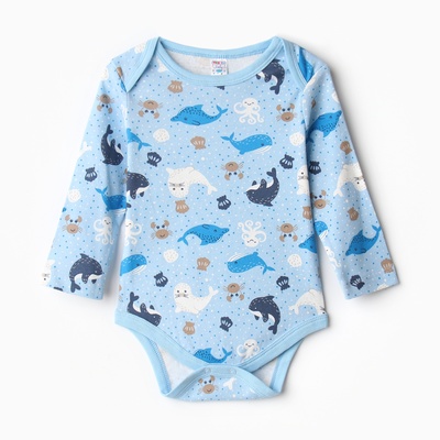 Боди детское, рост 68 см, голубое, принт животные