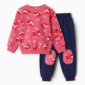 Комплект для девочки (свитшот, брюки), цвет тёмно-розовый, рост 86 см