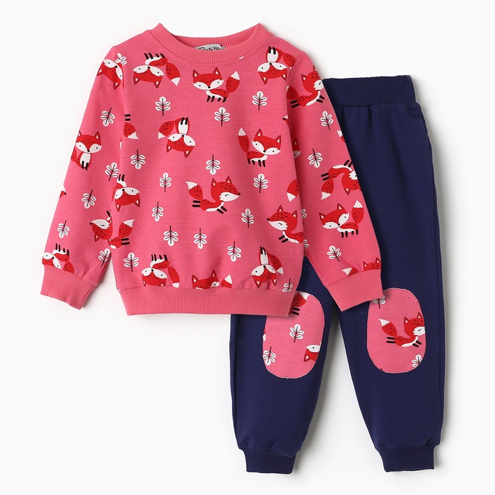 Комплект для девочки (свитшот, брюки), цвет тёмно-розовый, рост 92 см - Фото 1