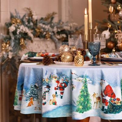Скатерть новогодняя «Этель. Рождественский вечер», d=220 см, 100% хлопок, саржа 190 г/м²