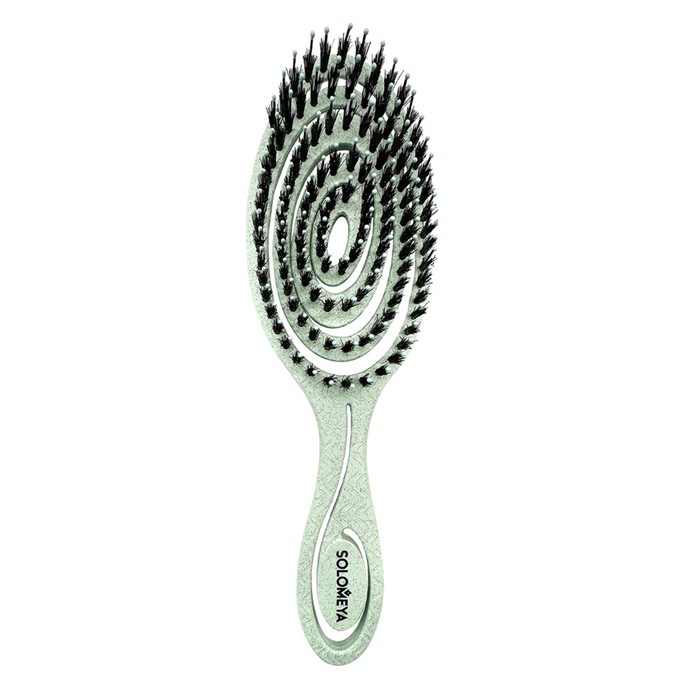 Био-расчёска для волос Solomeya, подвижная, c натуральной щетиной, зелёная - Фото 1