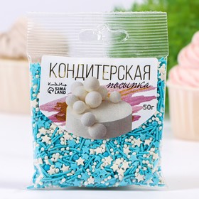 Новогодняя посыпка кондитерская в цветной глазури "МИКС": белый, голубой, 50 г