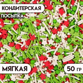 Новогодняя посыпка кондитерская «Микс»: зеленая, белая, красная, 50 г