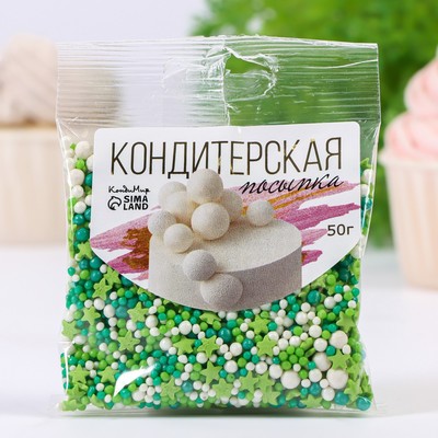 Новогодняя посыпка кондитерская «Микс»: зеленая, белая, изумрудная, 50 г