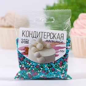 Новогодняя посыпка кондитерская с мягким центром "Жемуг": фиолетовы, белый, зеленый, голубой, 50 г