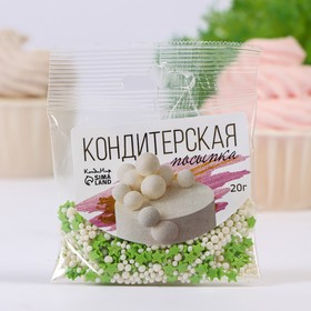 Новогодняя посыпка кондитерская с мягким центром (зеленая, белая) 20 г (комплект 2 шт)