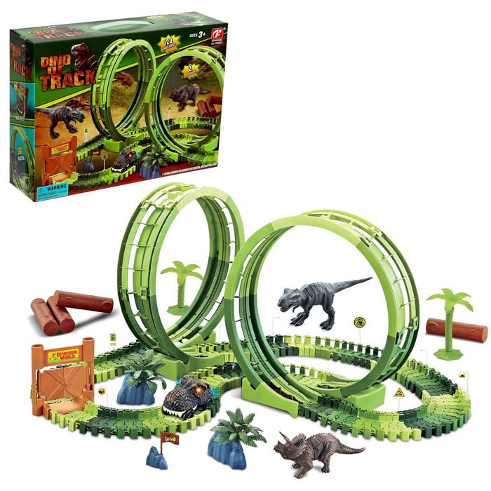 Гибкий автотрек «Дино», мёртвая петля, световые эффекты, работает от батареек - Фото 1