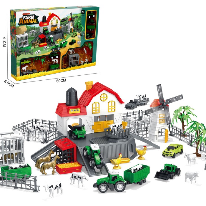 Игровой набор «Ферма», парковка для машин, амбар, вольеры, транспорт, животные