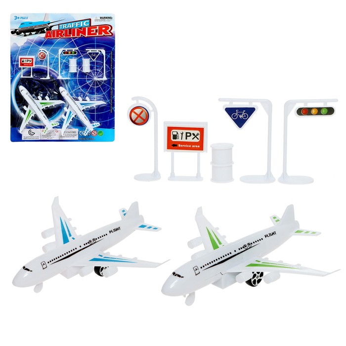 Игровой набор «Аэропорт», 2 самолёта, дорожные знаки - Фото 1