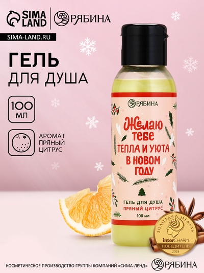 Гель для душа «Тепла и уюта в Новом году!», 100 мл, аромат пряного цитруса, Чистое счастье