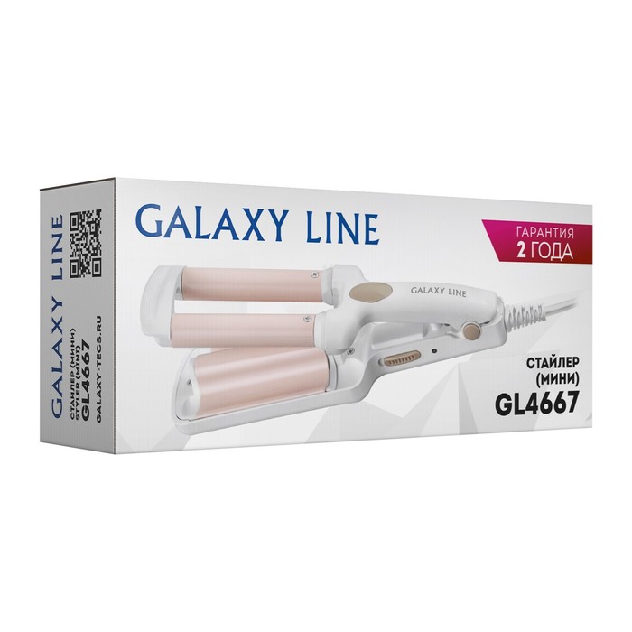 Стайлер Galaxy LINE GL 4667, 40 Вт, керамическое покрытие, d=10 мм, до 180 °C, бело-розовый