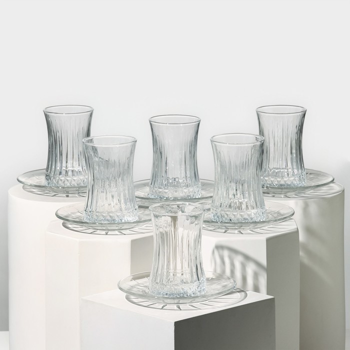 Набор стеклянный для чая Elysia, 12 предметов: стакан 200 мл, 6 шт, блюдце d=13 см, 6 шт - Фото 1