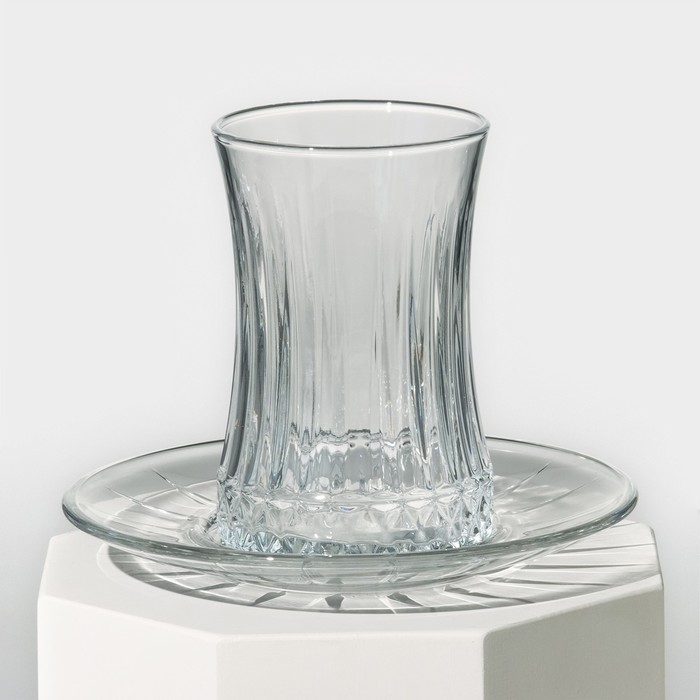 Набор стеклянный для чая Elysia, 12 предметов: стакан 200 мл, 6 шт, блюдце d=13 см, 6 шт - фото 1907870506