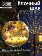 Ёлочный шар «Сиреневые сухоцветы», d=8 см, 5 LED, от батареек, свечение тёплое белое - Фото 1