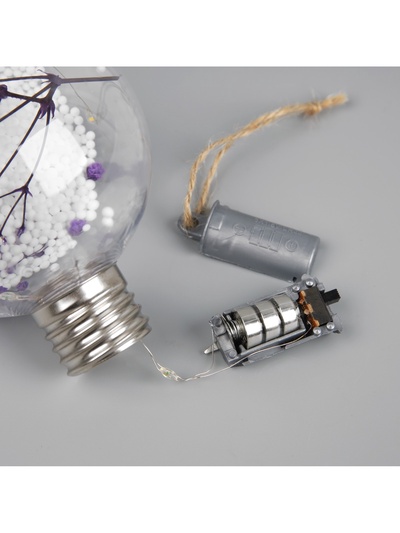 Ёлочный шар «Сиреневые сухоцветы», d=8 см, 5 LED, от батареек, свечение тёплое белое