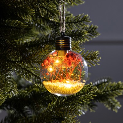 Ёлочный шар «Розовые сухоцветы», d=8 см, 5 LED, от батареек, свечение тёплое белое