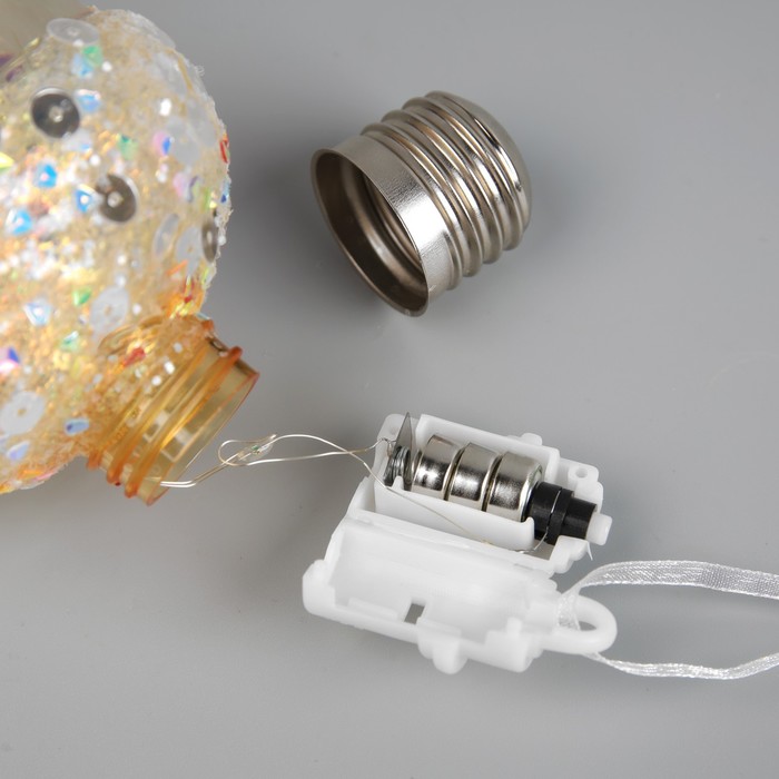 Ёлочный шар «Жёлудь жёлтый», батарейки, 4 LED, свечение тёплое белое - фото 1878394503