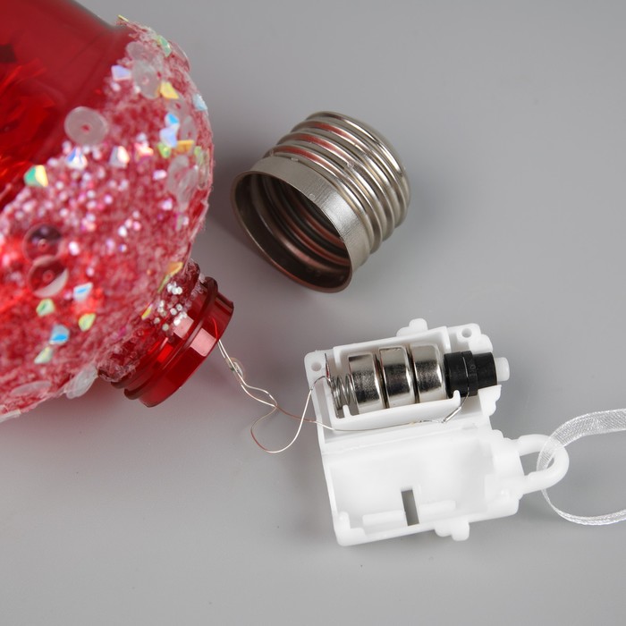 Ёлочный шар «Жёлудь красный», батарейки, 4 LED, свечение тёплое белое - фото 1897611082