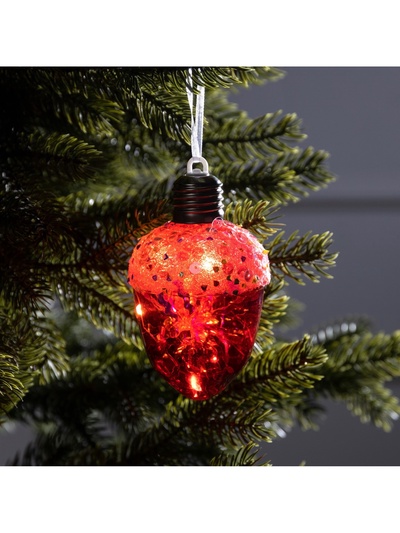 Ёлочный шар «Жёлудь красный», 12×7 см, 4 LED, от батареек, свечение тёплое белое