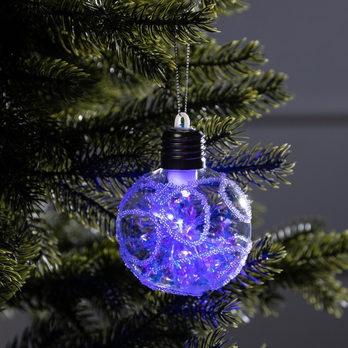 Ёлочный шар «Морозный узор», d=8 см, 1 LED, от батареек, свечение RGB