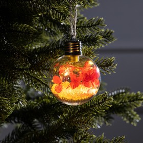 Ёлочный шар «Красные лепестки», d=8 cм, 5 LED, от батареек, свечение тёплое белое 9594231