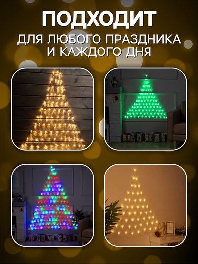 Гирлянда «Сеть-ёлка» 1×1 м, IP20, тёмная нить, 90 LED, свечение тёплое белое, 8 режимов, 220 В