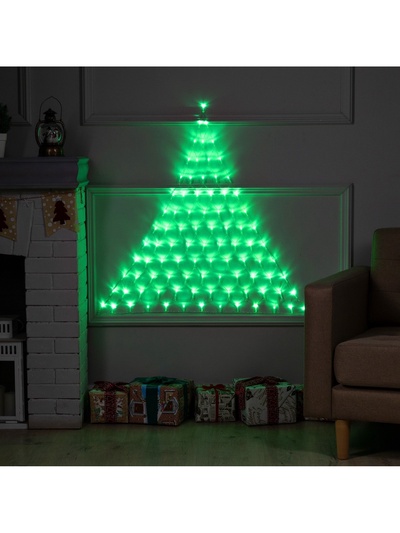 Гирлянда «Сеть-ёлка» 1×1 м, IP20, тёмная нить, 90 LED, свечение зелёное, 8 режимов, 220 В