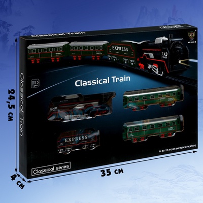 Железная дорога «Классика», работает от батареек, поезд и 4 вагона в комплекте
