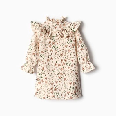 Платье для девочки MINAKU: Cotton collection с воротником, бежевое, рост 86-92 см