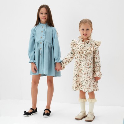 Платье для девочки MINAKU: Cotton collection с воротником, бежевое, рост 92-98 см