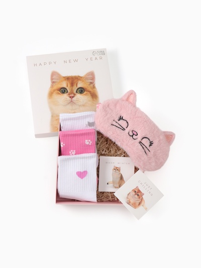 Набор новогодний подарочный KAFTAN «Киса», маска, носки размер 36-39 (23-25 см), открытка 2 шт.