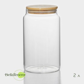 Банка стеклянная для сыпучих продуктов с бамбуковой крышкой BellaTenero «Эко», 2 л, 12×20 см