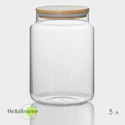 Банка для сыпучих BellaTenero «Эко», 3 л, 14.5×21 см, с бамбуковой крышкой, стекло, прозрачная