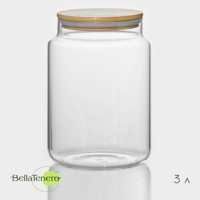 Банка стеклянная для сыпучих продуктов с бамбуковой крышкой BellaTenero «Эко», 3 л, 14,5×21 см - Фото 1