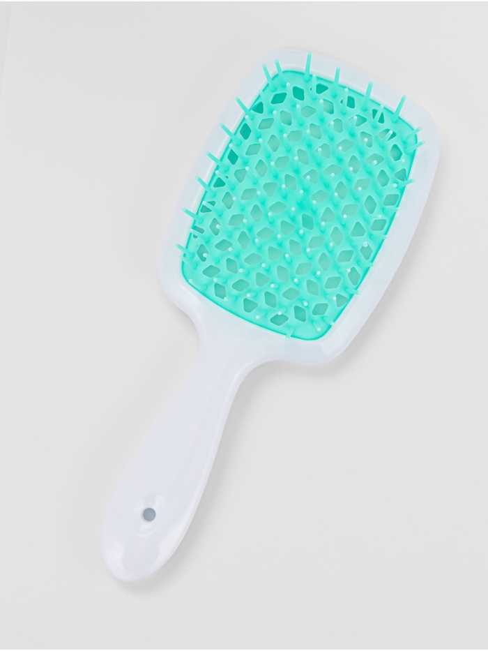 Расчёска массажная, широкая, вентилируемая, 8.5×20.5±1 см, белая, бирюзовая - Фото 1