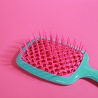 Расчёска массажная, широкая, вентилируемая, 8.5×20.5 см, PVC коробка, цвет бирюзовый/розовый - Фото 6