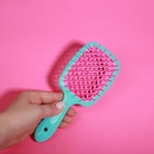 Расчёска массажная, широкая, вентилируемая, 8.5×20.5 см, PVC коробка, цвет бирюзовый/розовый - Фото 9