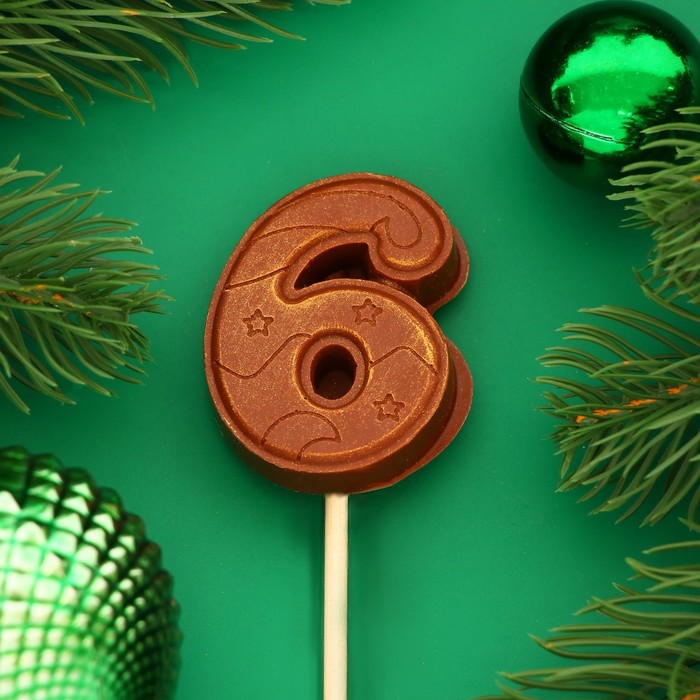 Фигура из молочного шоколада "Цифра веселая "6", 5 см, на палочке для торта, 12 г - Фото 1